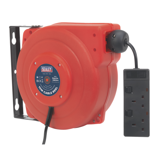 Cable Reel System Retractable 10m 2 x 230V Socket