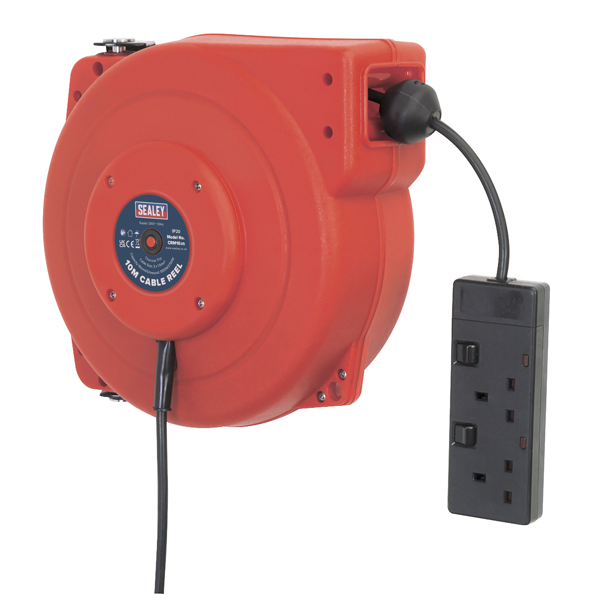 Cable Reel System Retractable 10m 2 x 230V Socket