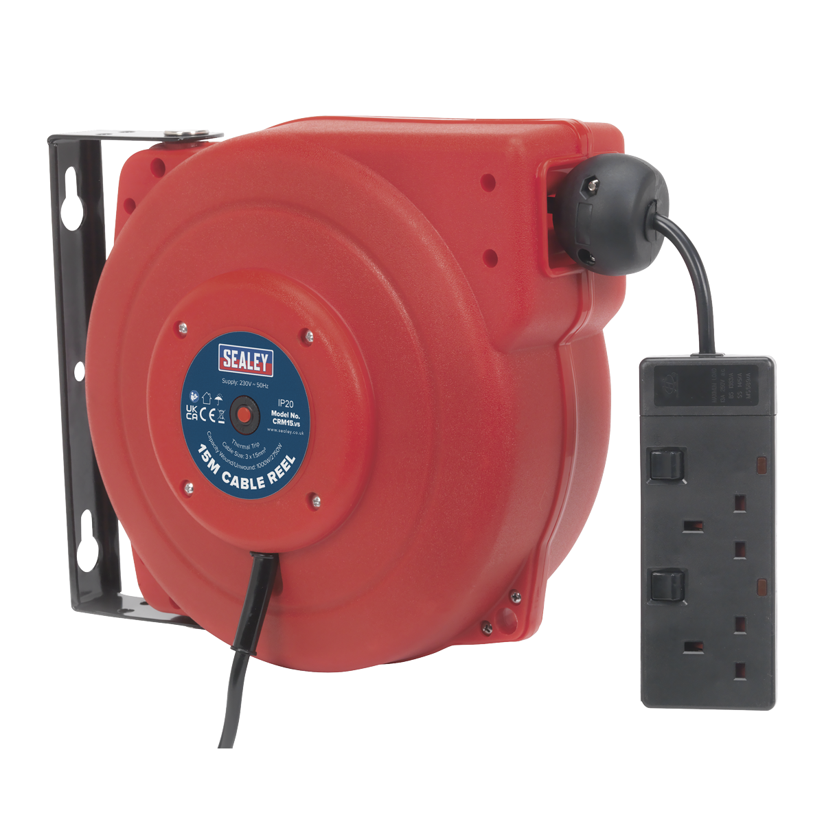 Cable Reel System Retractable 15m 2 x 230V Socket