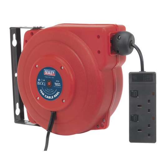 Cable Reel System Retractable 15m 2 x 230V Socket