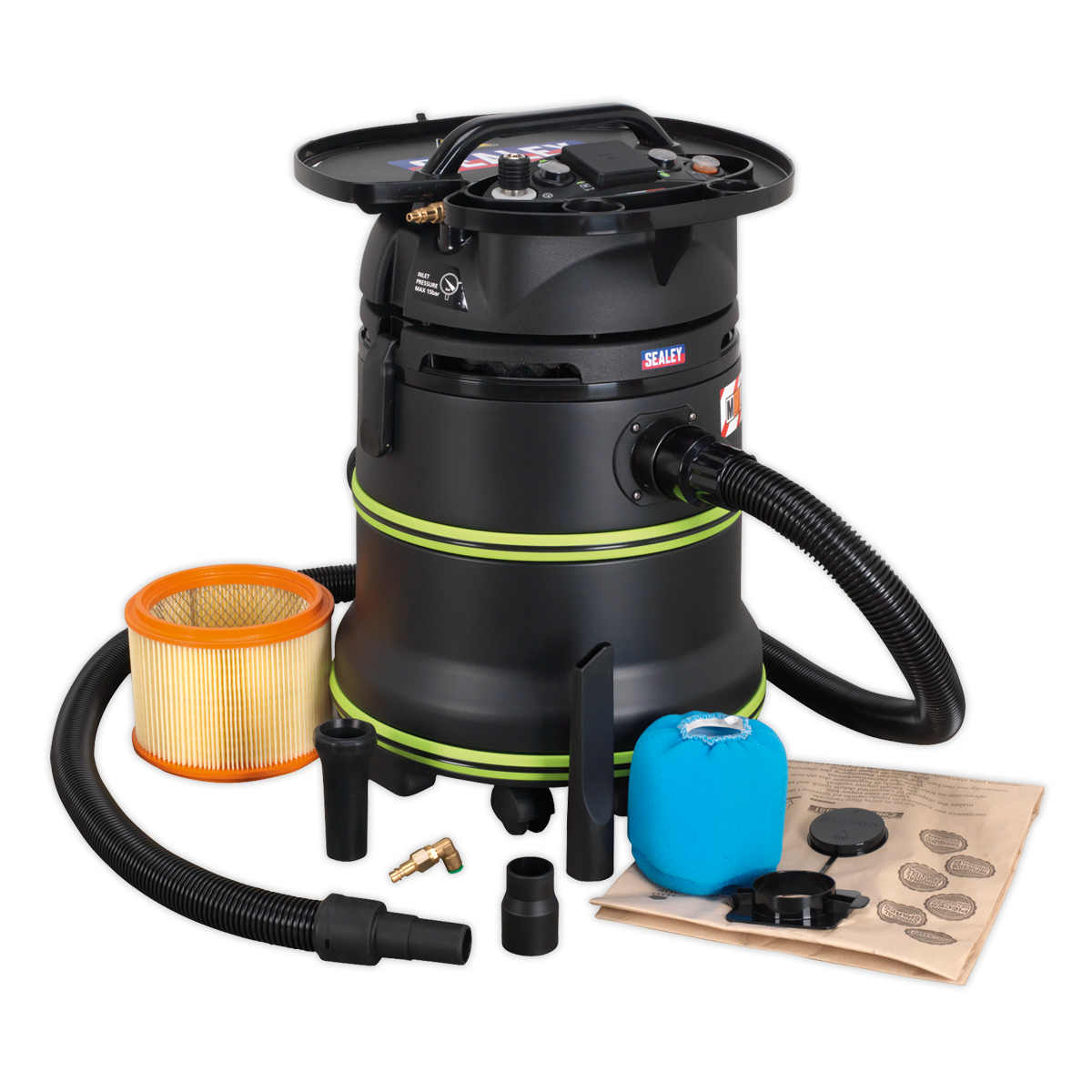 Vacuum Cleaner Industrial Dust-Free Wet/Dry 35L 1000W/230V Plastic Drum M-Class Self-Clean Filter