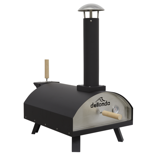 Dellonda Portable Wood-Fired 14" Pizza & Smoking Oven - Black/Stainless Steel