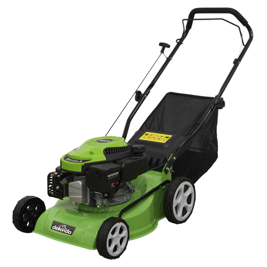 Dellonda Hand Propelled Petrol Lawnmower Grass Cutter, 132cc 16"/40cm 4-Stroke - DG100