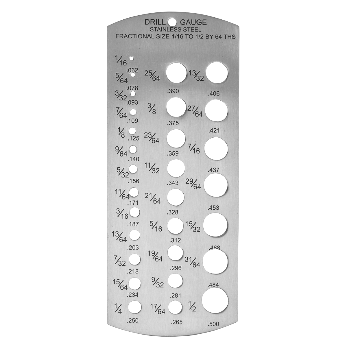 Drill Gauge Imperial 1/16"-1/2"