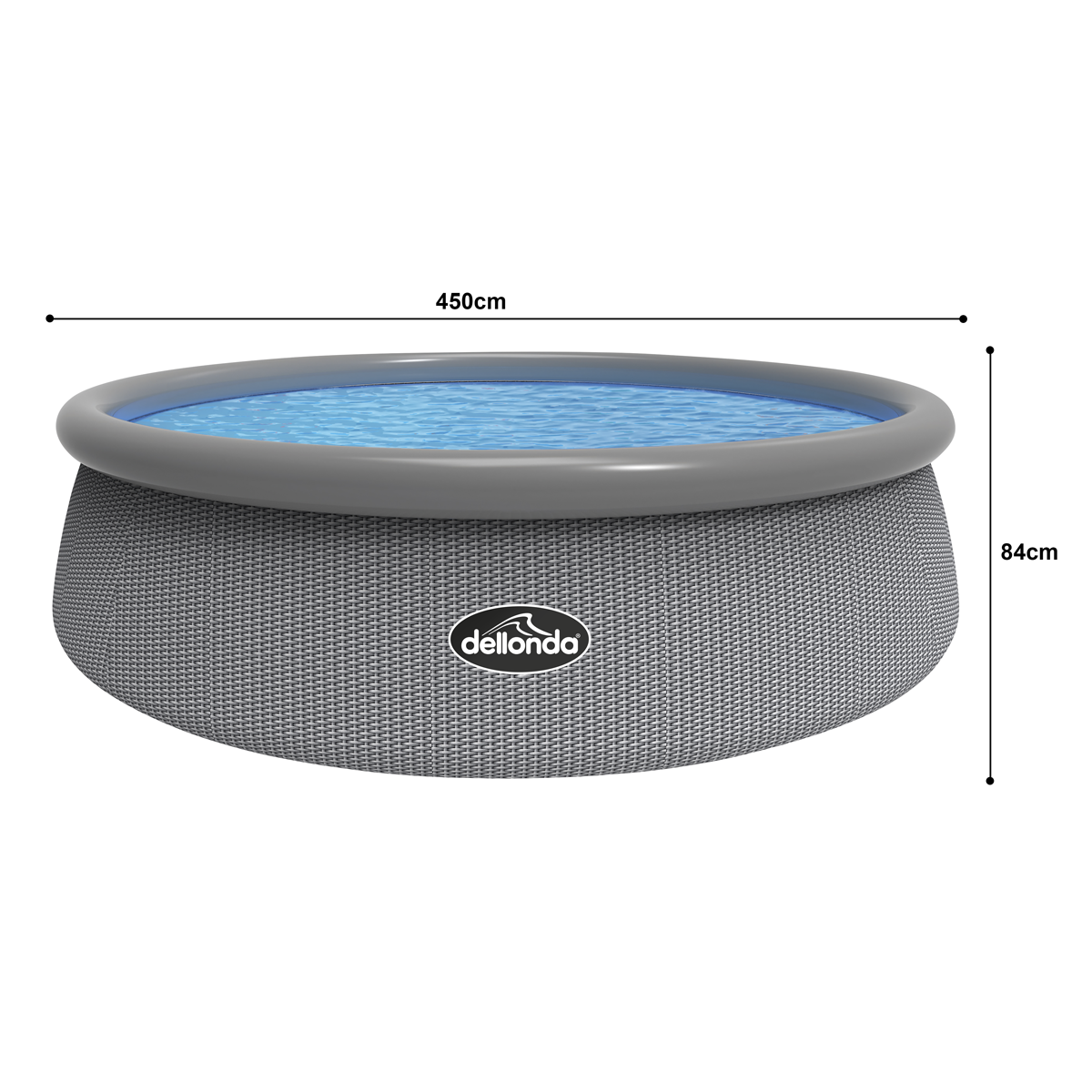 Dellonda 15ft Round Garden Kids Paddling Swimming Pool & Pump Grey Rattan