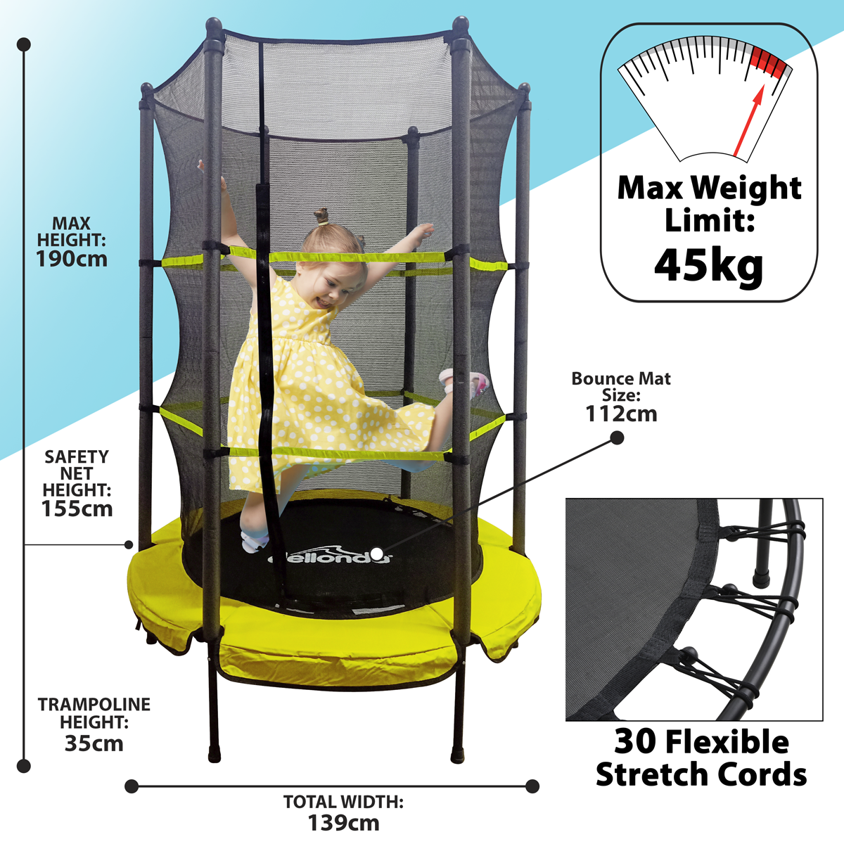 Dellonda 55" Mini Trampoline with Safety Enclosure Net