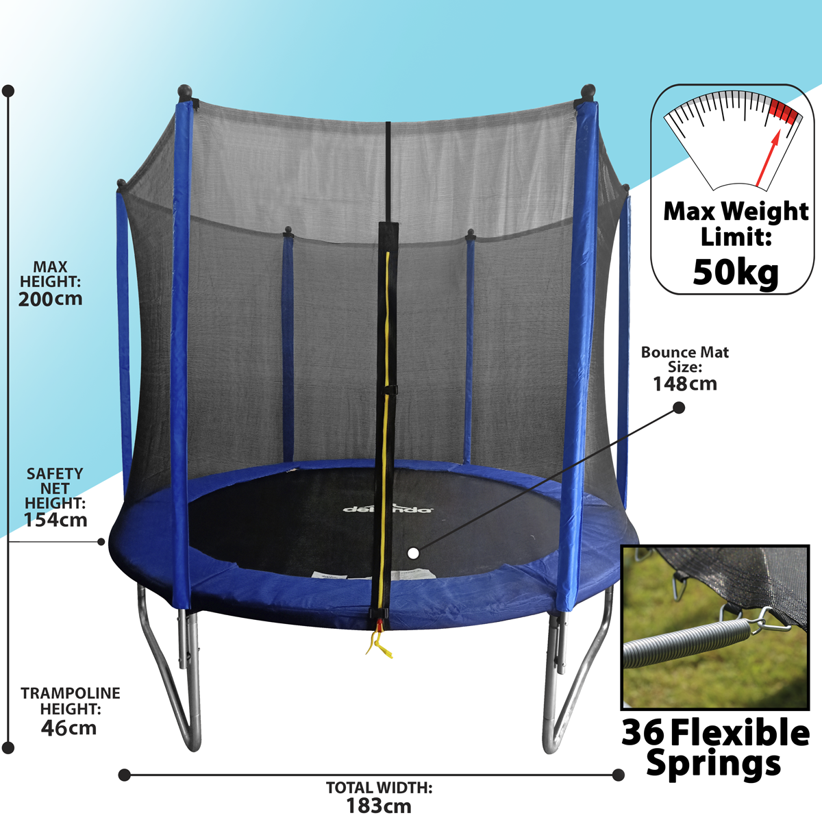 Dellonda 6ft Heavy Duty Outdoor Trampoline with Safety Enclosure Net