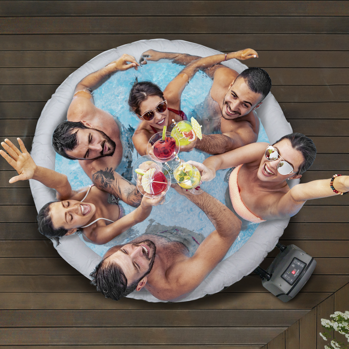 Dellonda 4-6 Person Inflatable Hot Tub Spa with Smart Pump - Rattan Effect