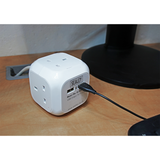 Extension Cable Cube 1.4m 4 x 230V & 2 x USB Sockets - White