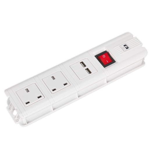 Extension Cable 2.6m 2 x 230V + 2 x USB Sockets - White