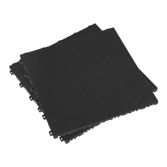 Polypropylene Floor Tile 400 x 400mm - Black Treadplate - Pack of 9