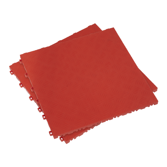 Polypropylene Floor Tile 400 x 400mm - Red Treadplate - Pack of 9