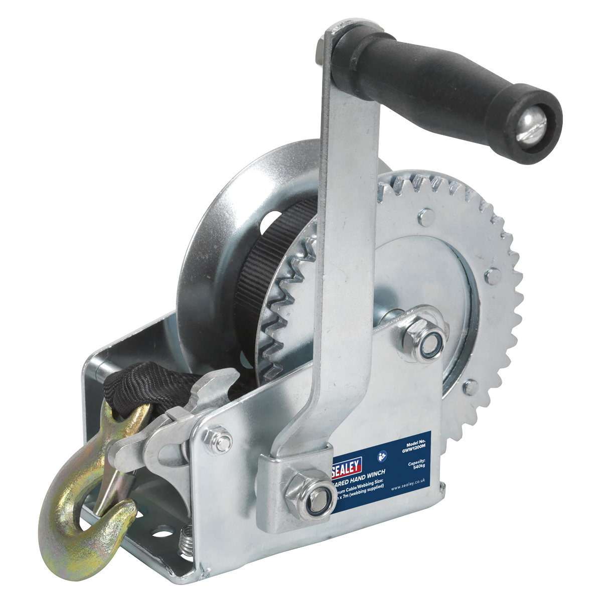 Geared Hand Winch 540kg Capacity with Webbing Strap