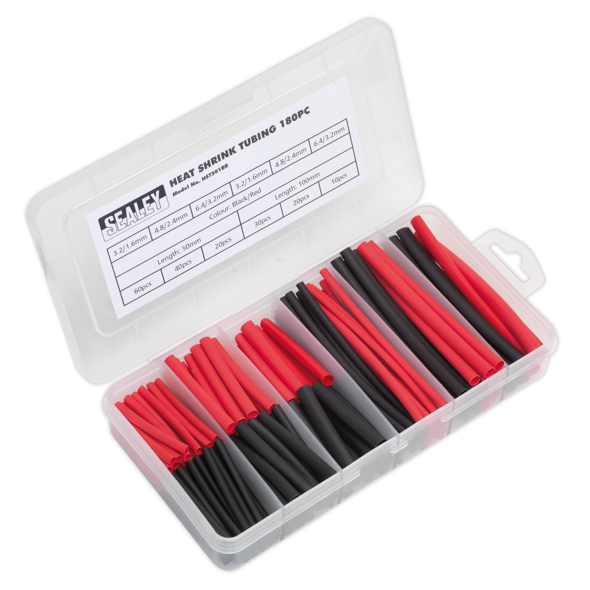 Heat Shrink Tubing Assortment 180pc 50 & 100mm Black & Red