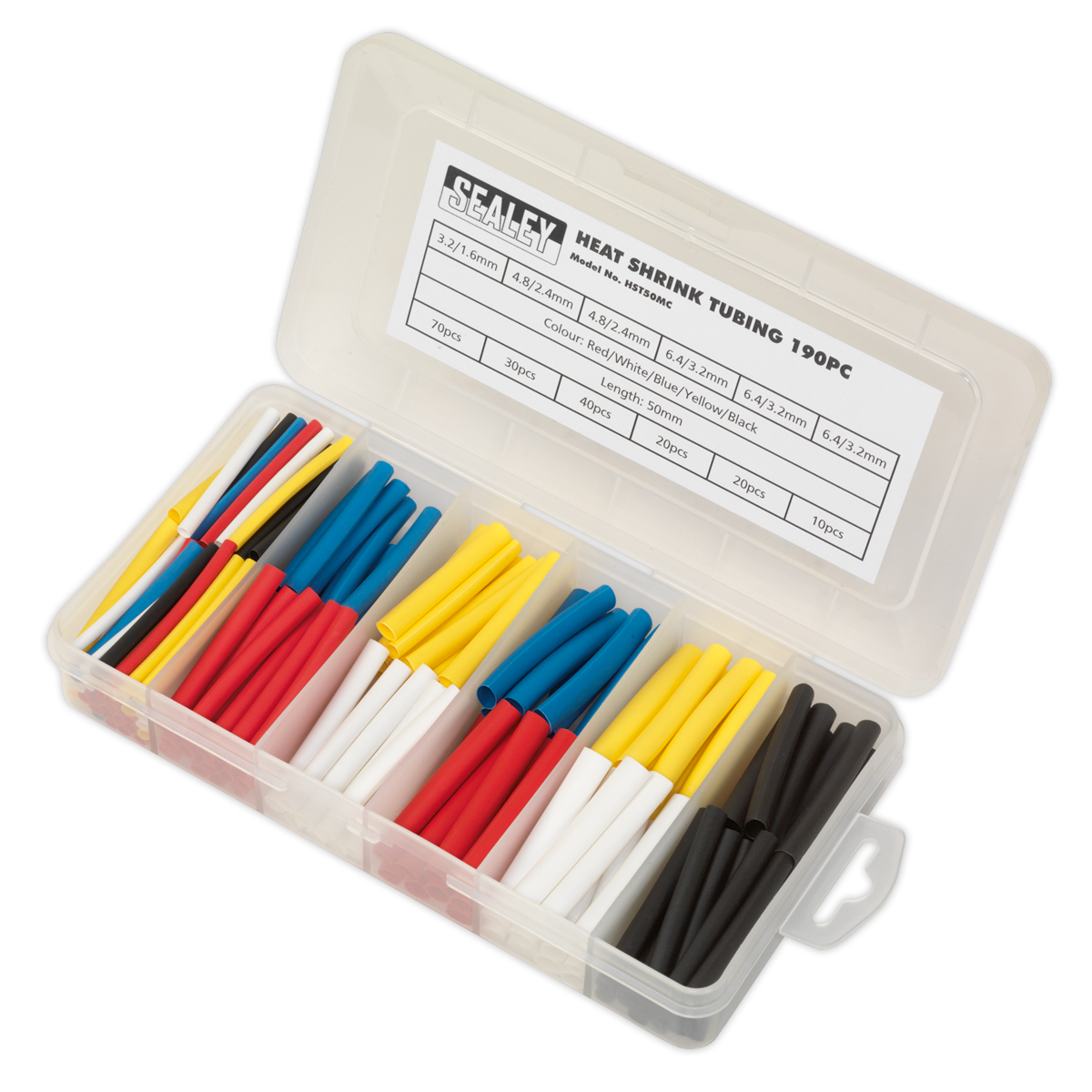 Heat Shrink Tubing Assortment 190pc 50mm Mixed Colours