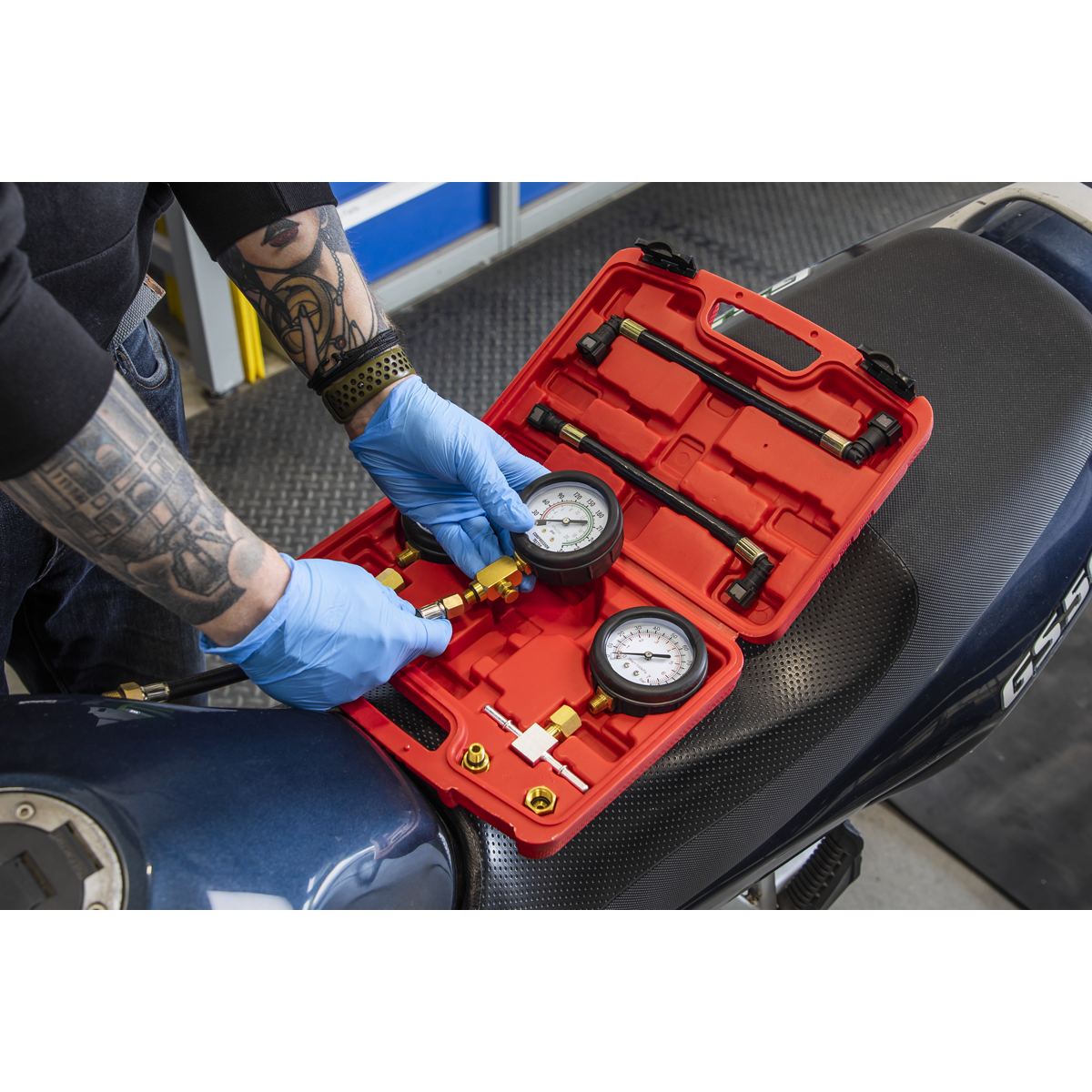 Motorcycle Compression & Fuel Pressure Gauge Set 3pc