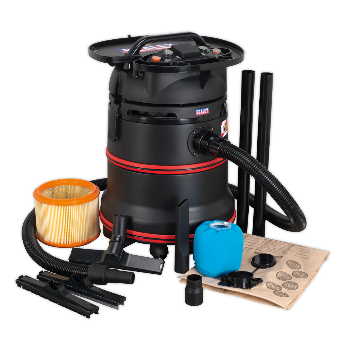 Vacuum Cleaner Industrial Wet/Dry 35L 1200W/230V Plastic Drum M Class Filtration Self-Clean Filter