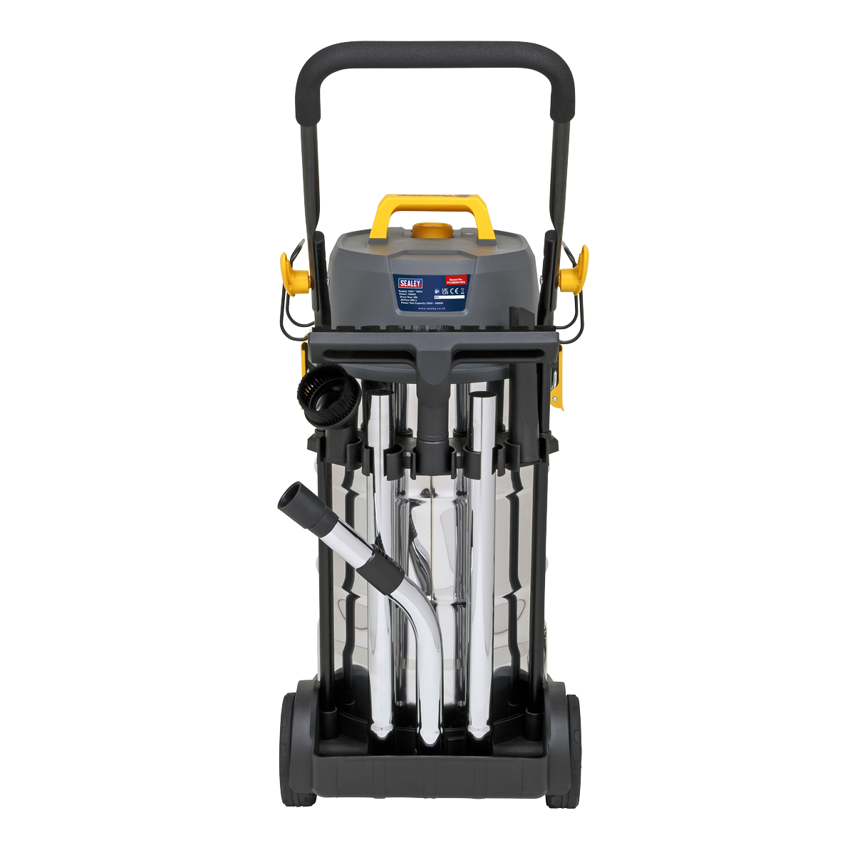 Vacuum Cleaner Industrial Dust-Free Wet/Dry 38L 1100W/110V Stainless Steel Drum M Class Filtration