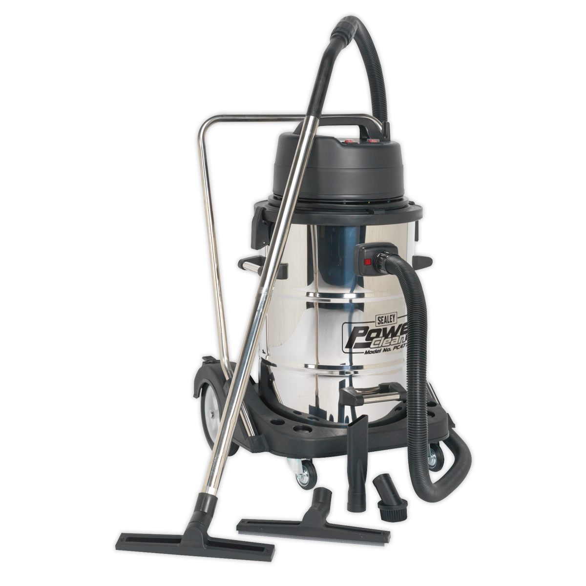 Vacuum Cleaner Industrial Wet & Dry 77L Stainless Steel Drum with Swivel Emptying 2400W