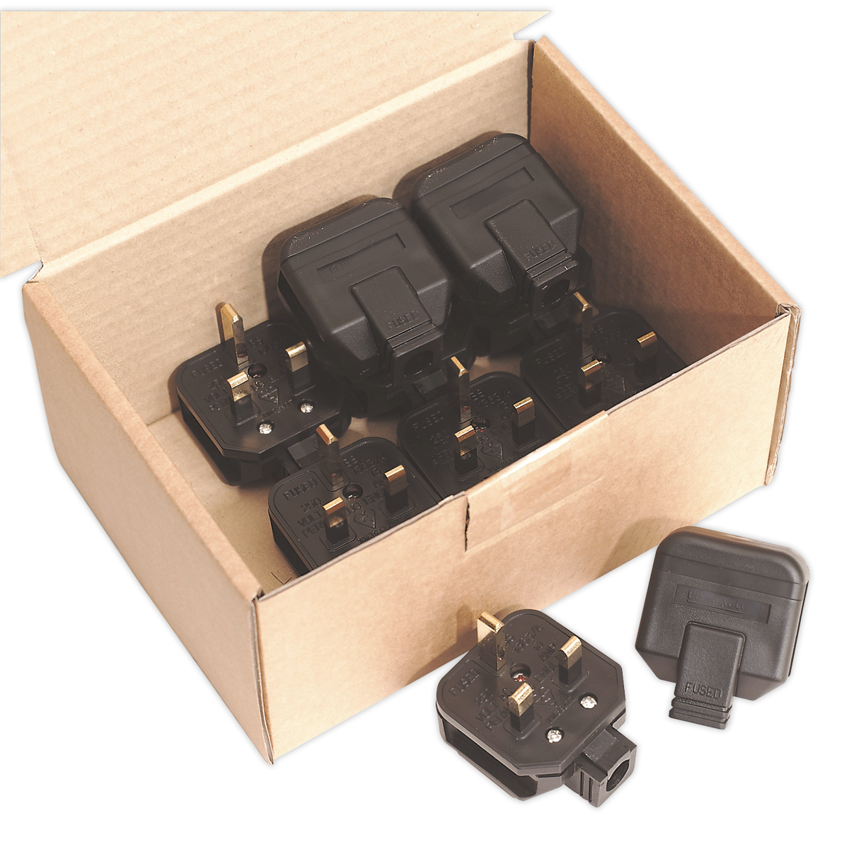 Black 13A heavy-Duty Plug Pack of 10