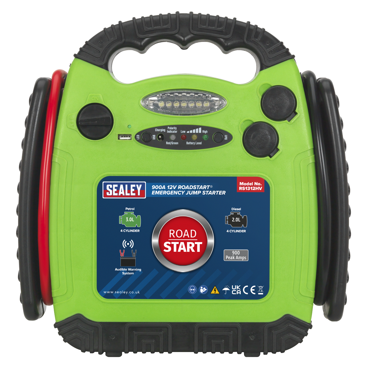 RoadStart® Emergency Jump Starter 12V 900 Peak Amps Hi-Vis Green