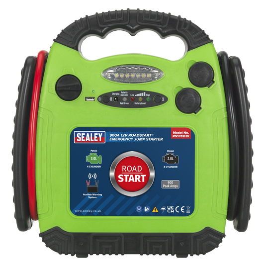 RoadStart® Emergency Jump Starter 12V 900 Peak Amps Hi-Vis Green