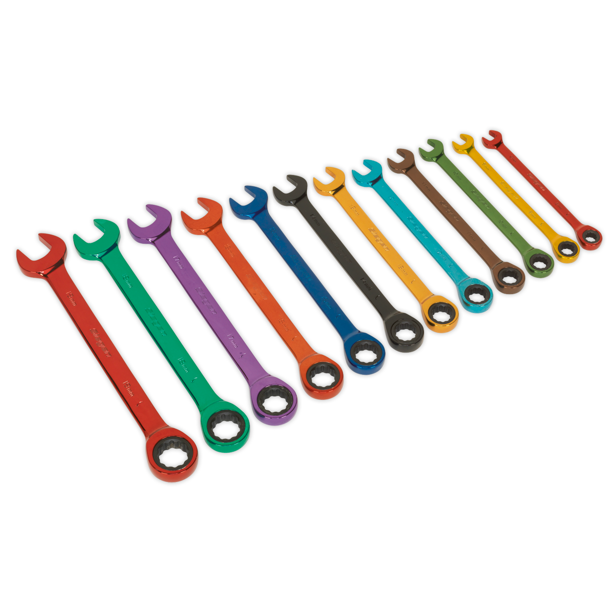 Ratchet Combination Spanner Set 12pc Multi-Coloured Metric