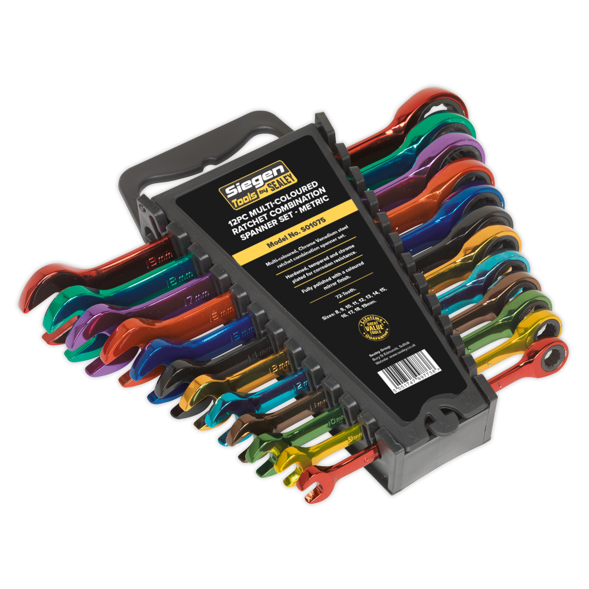 Ratchet Combination Spanner Set 12pc Multi-Coloured Metric