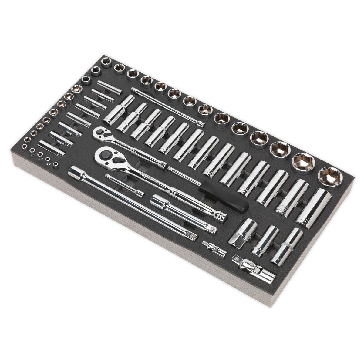 Tool Tray with Socket Set 62pc 1/4" & 1/2"Sq Drive Metric