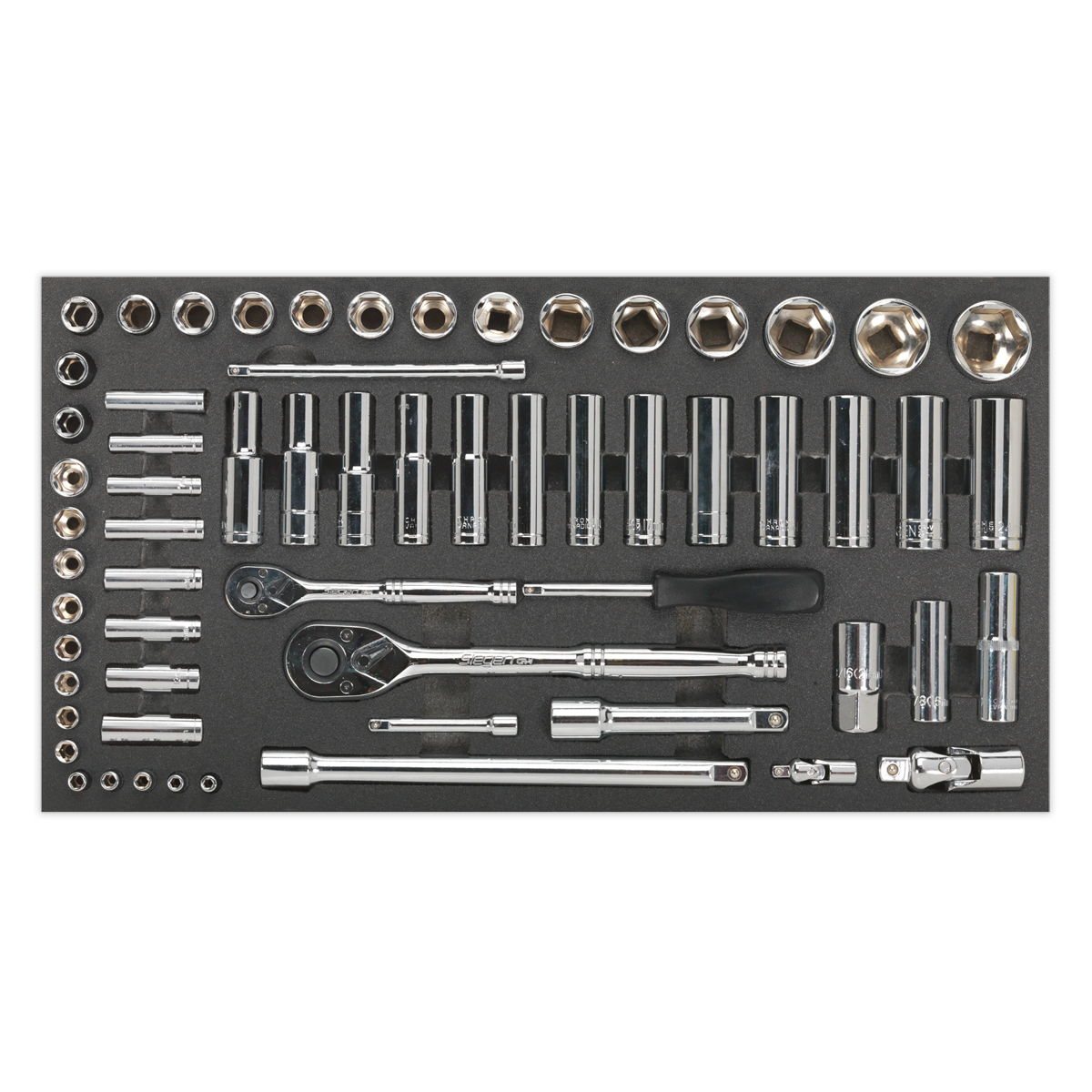 Tool Tray with Socket Set 62pc 1/4" & 1/2"Sq Drive Metric