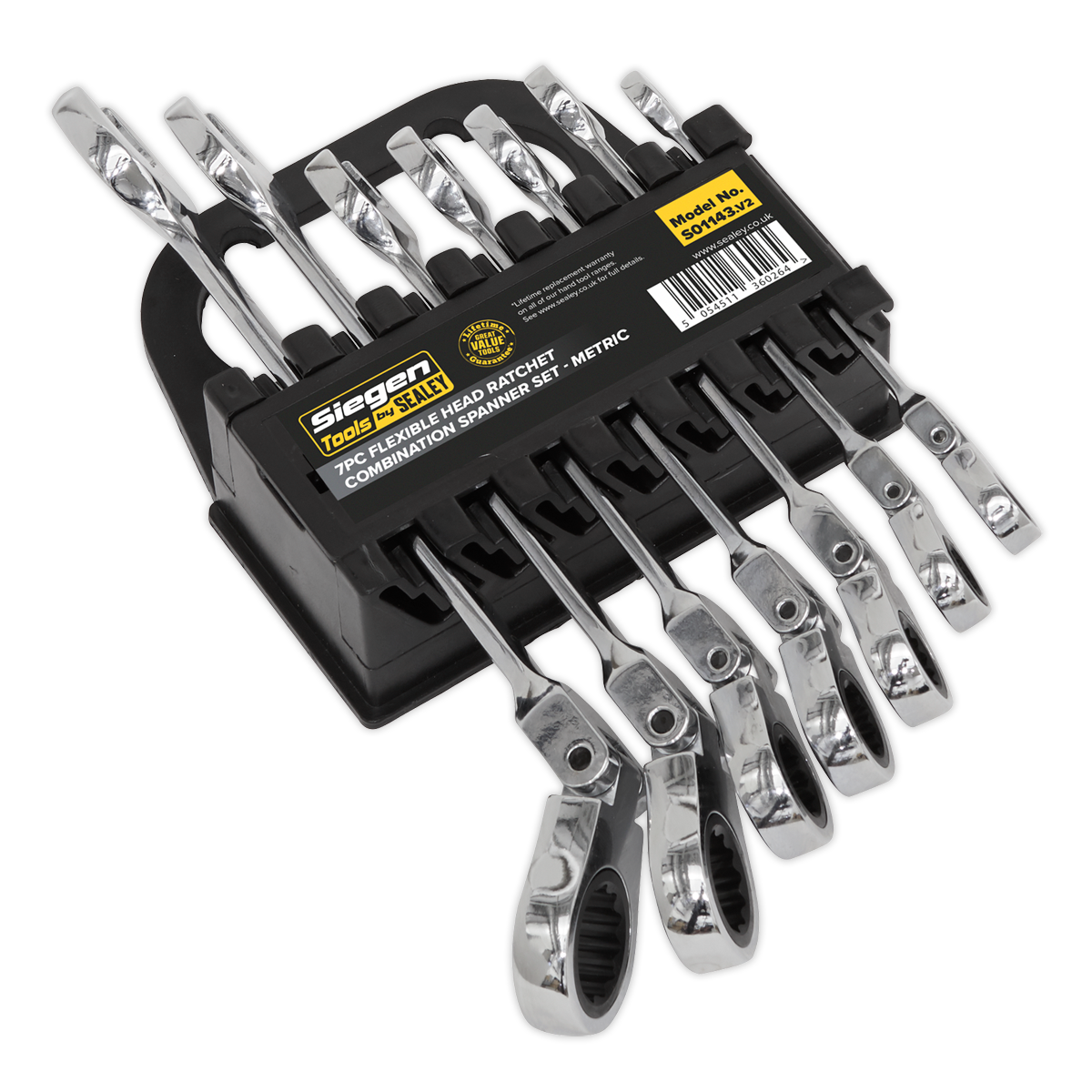 Flexible Head Ratchet Combination Spanner Set 7pc Metric