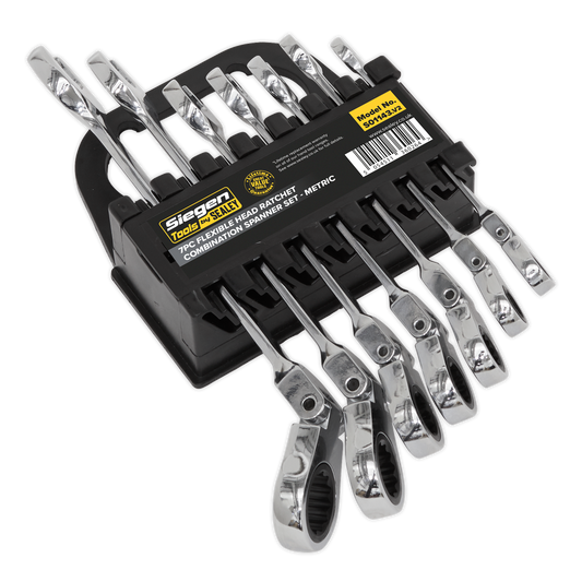 Flexible Head Ratchet Combination Spanner Set 7pc Metric