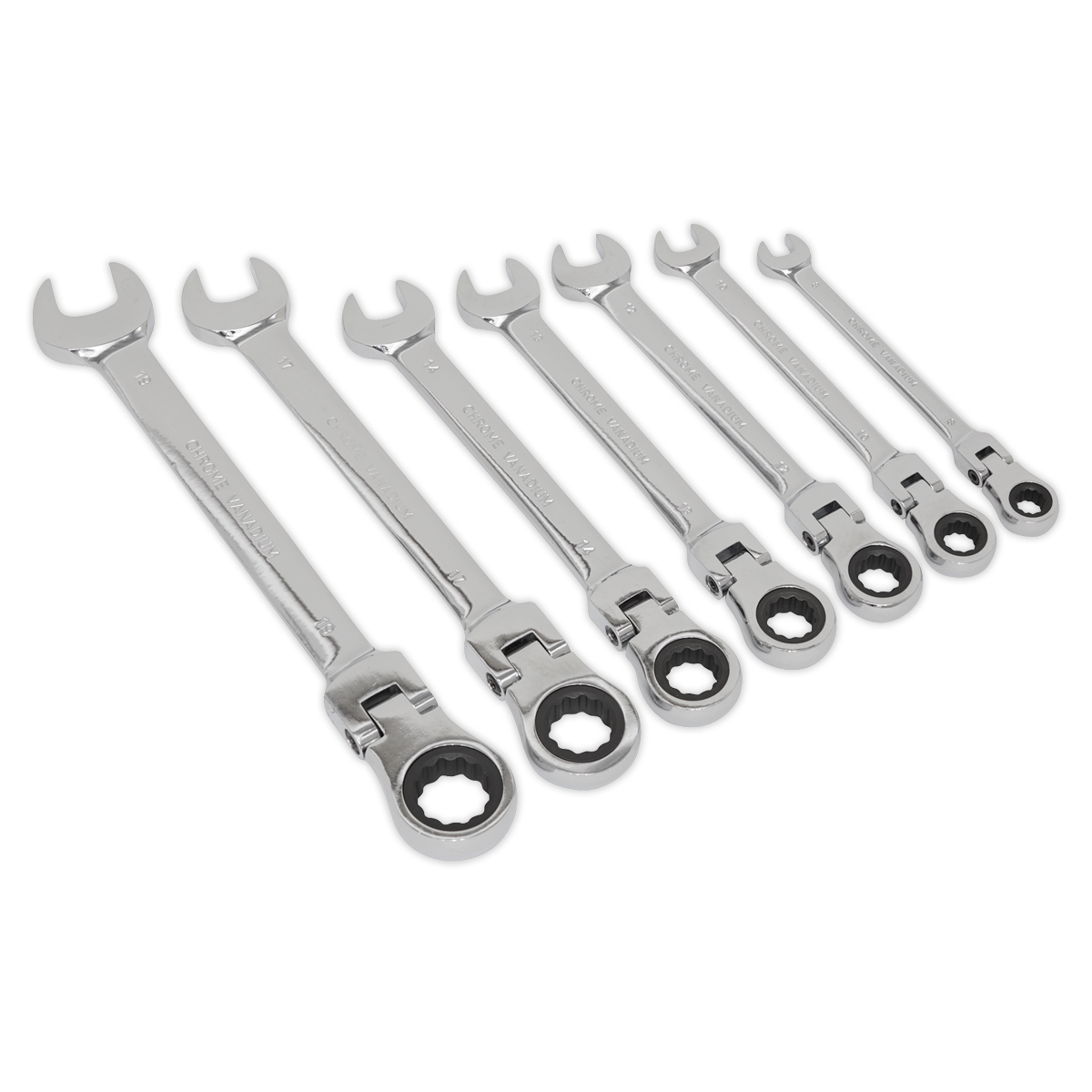 Flexible Head Ratchet Combination Spanner Set 7pc Metric