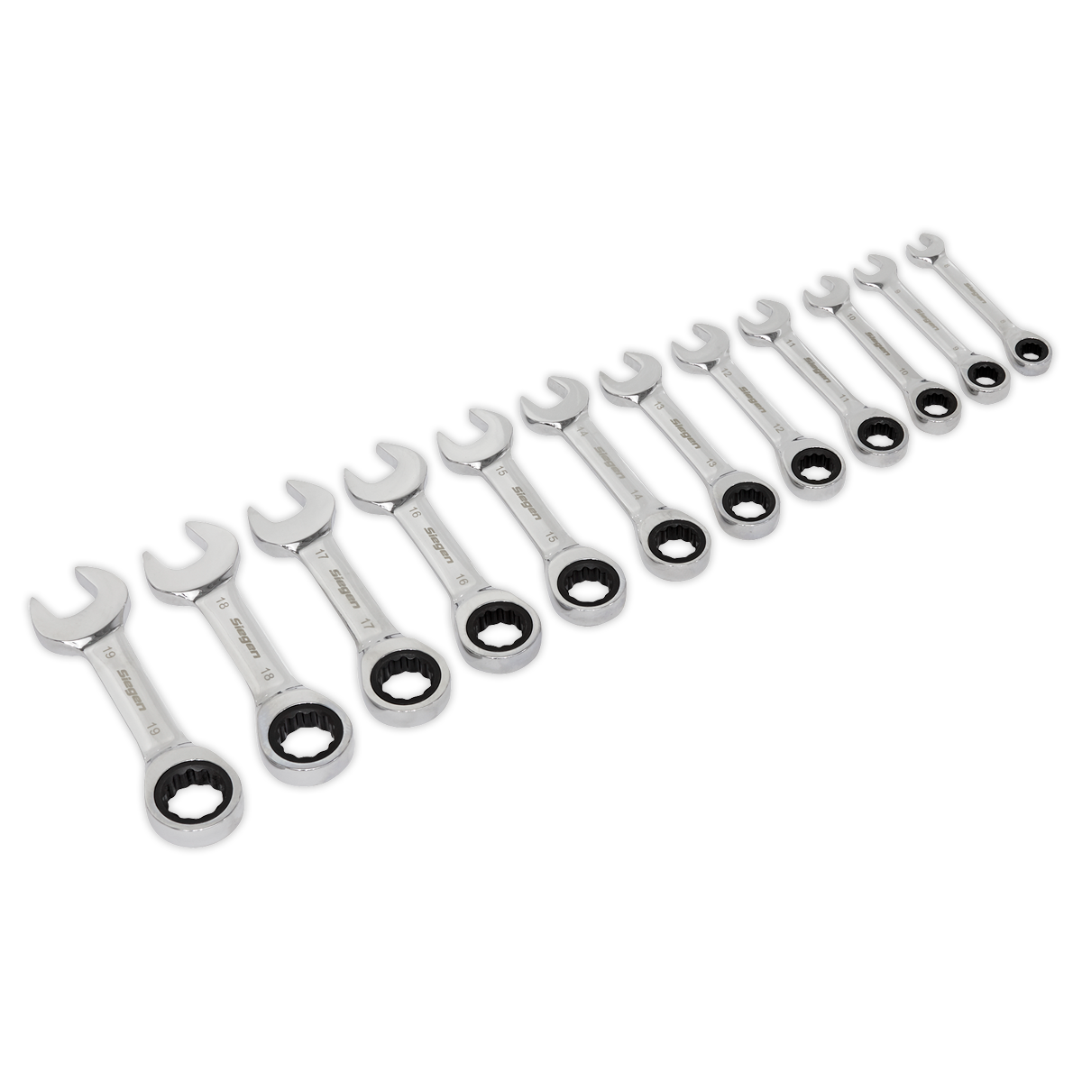 Stubby Ratchet Combination Spanner Set 12pc Metric