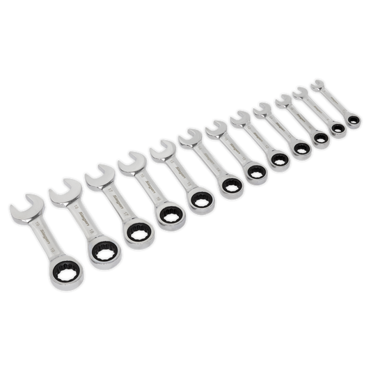 Stubby Ratchet Combination Spanner Set 12pc Metric