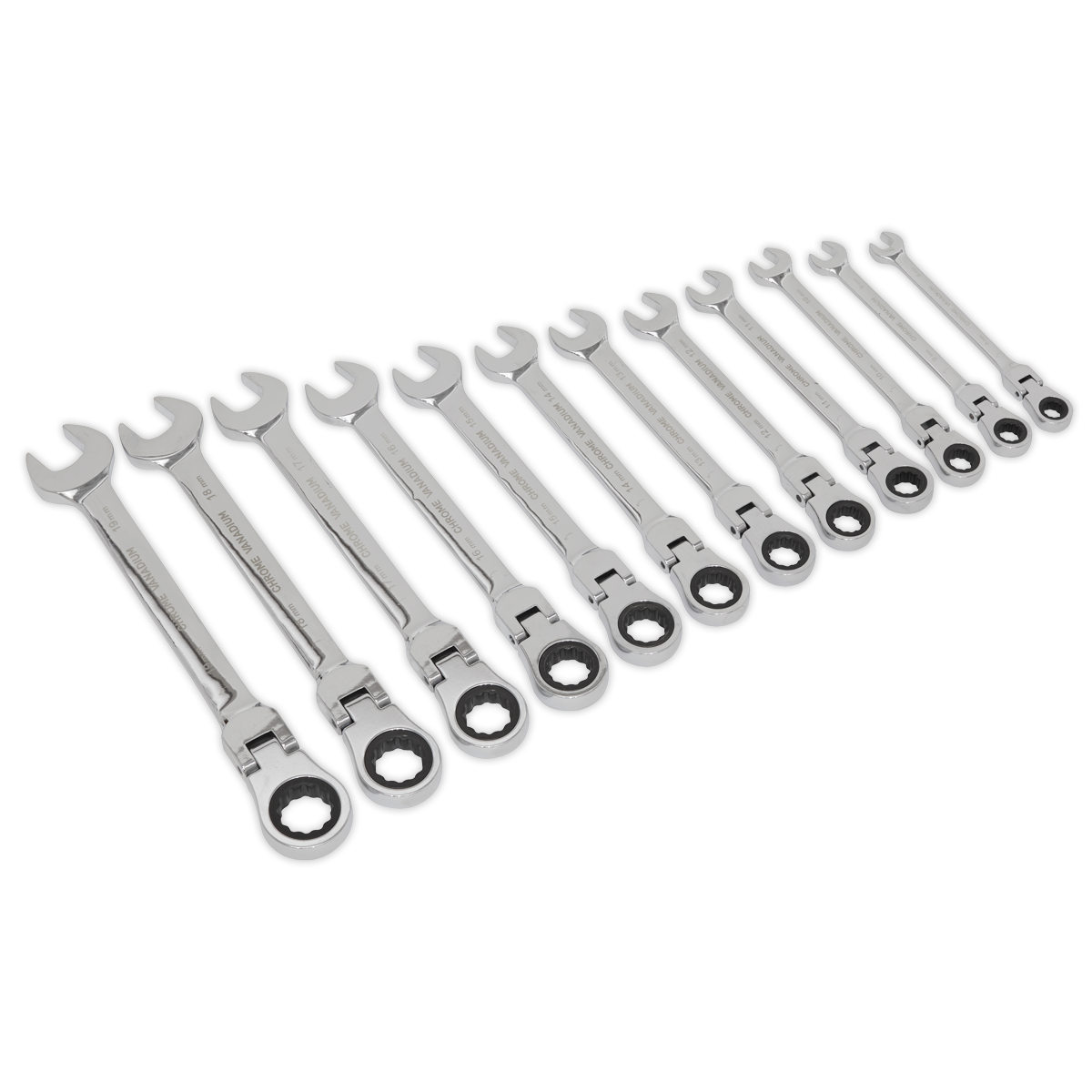 Flexible Head Ratchet Combination Spanner Set 12pc Metric