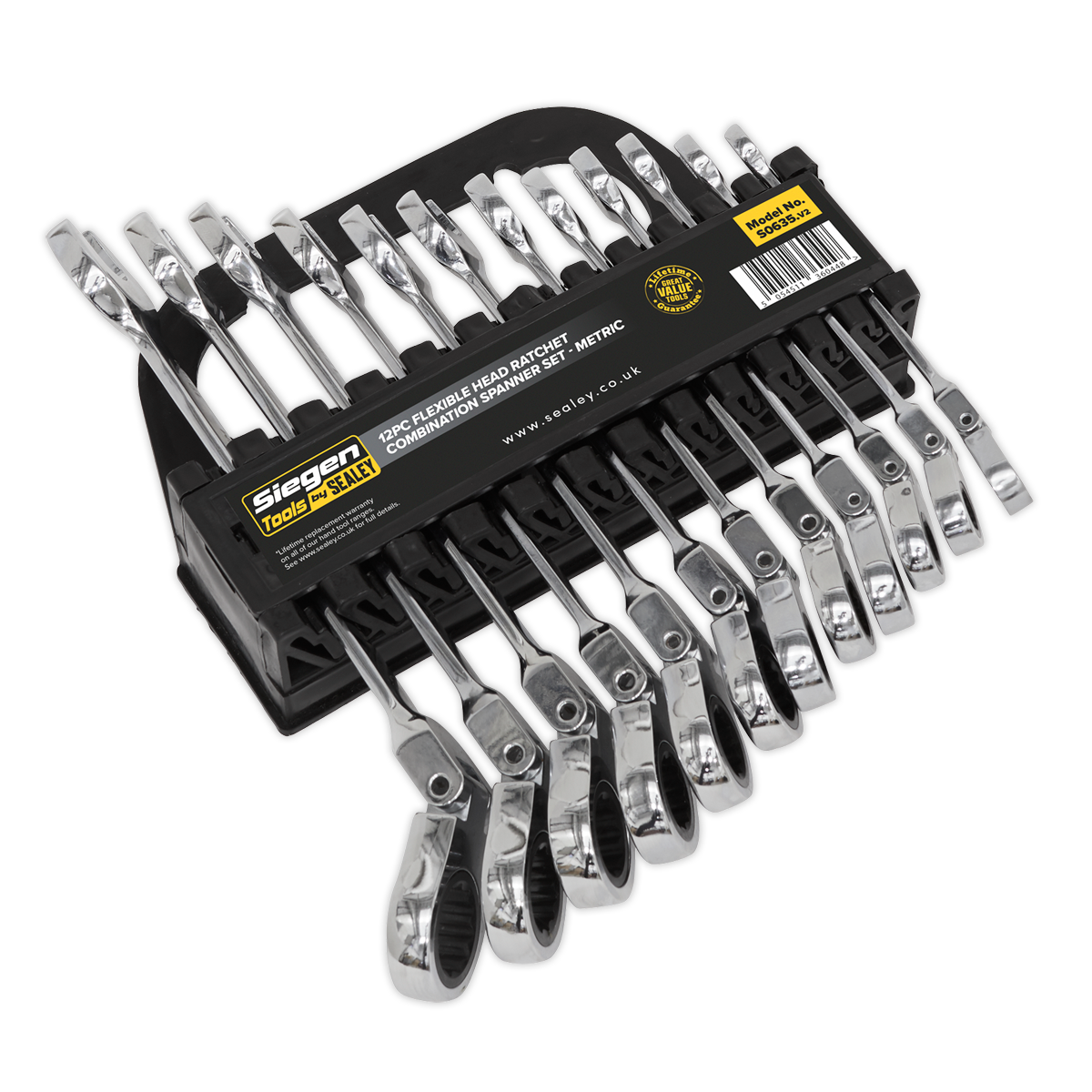 Flexible Head Ratchet Combination Spanner Set 12pc Metric