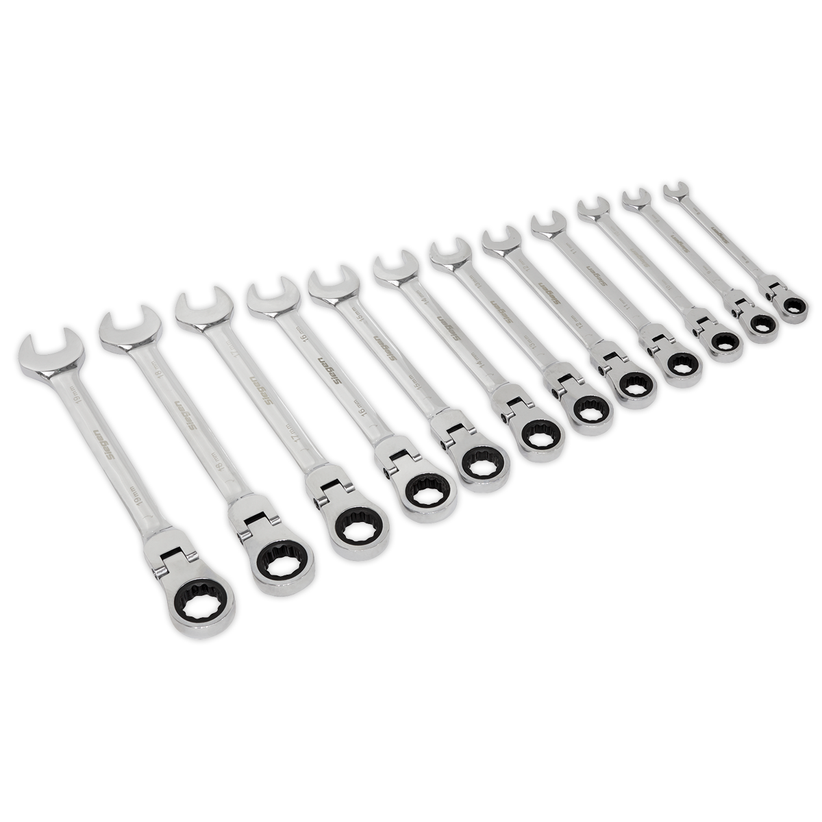 Flexible Head Ratchet Combination Spanner Set 12pc Metric