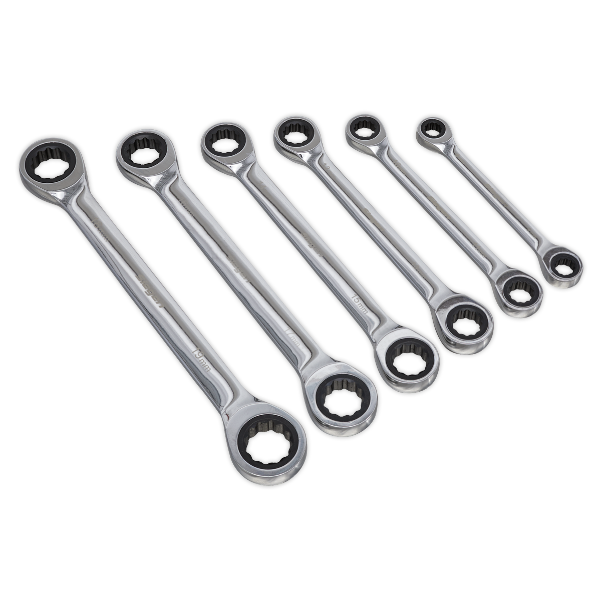 Double End Ratchet Ring Spanner Set 6pc Metric