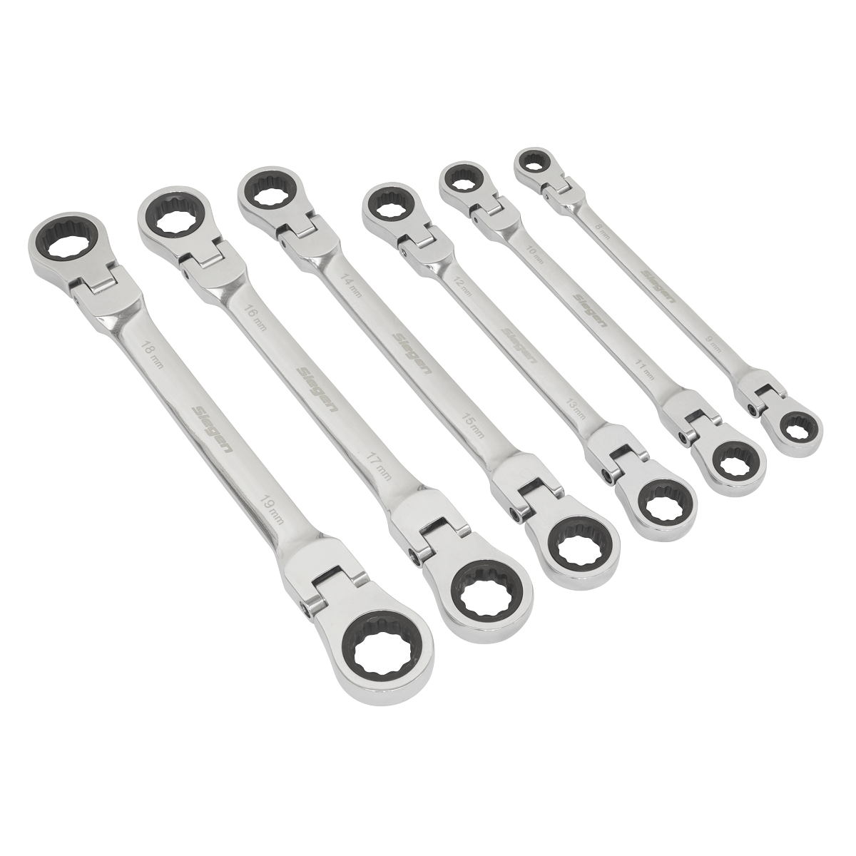 Flexi-Head Double End Ratchet Ring Spanner Set 6pc Metric