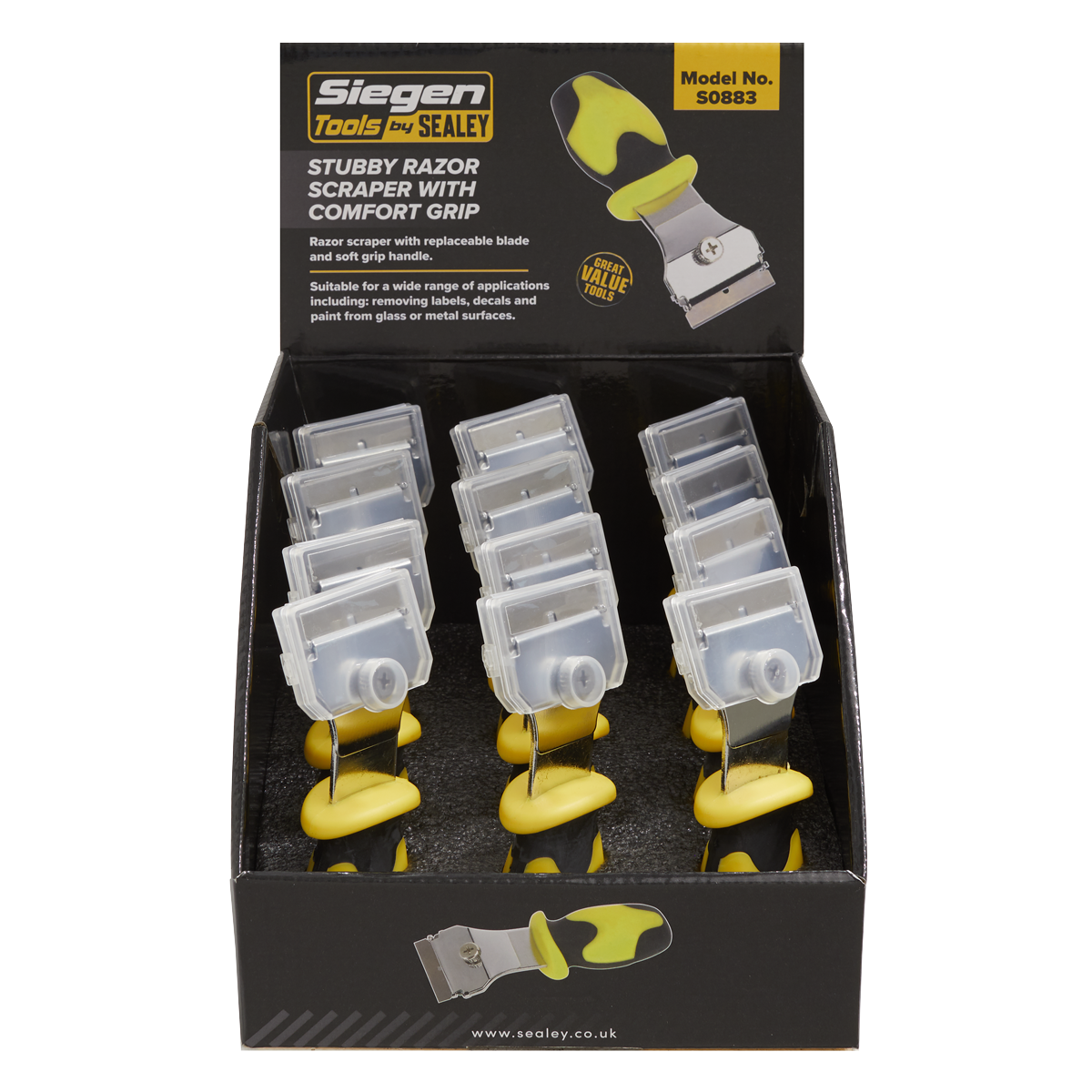 Razor Scraper with Comfort Grip Stubby Display Box of 12