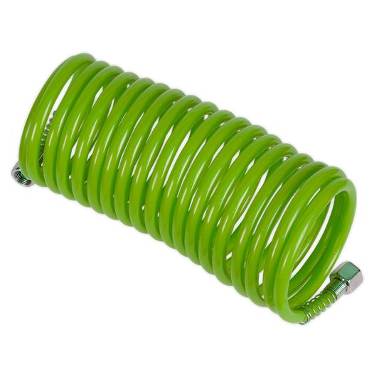 PE Coiled Air Hose 5m x Ø5mm with 1/4"BSP Unions - Green