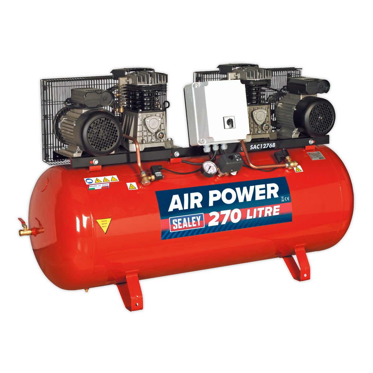 Air Compressor 270L Belt Drive 2 x 3hp with Cast Cylinders