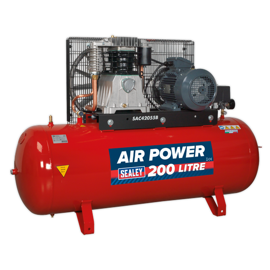Air Compressor 200L Belt Drive 5.5hp 3ph 2-Stage with Cast Cylinders