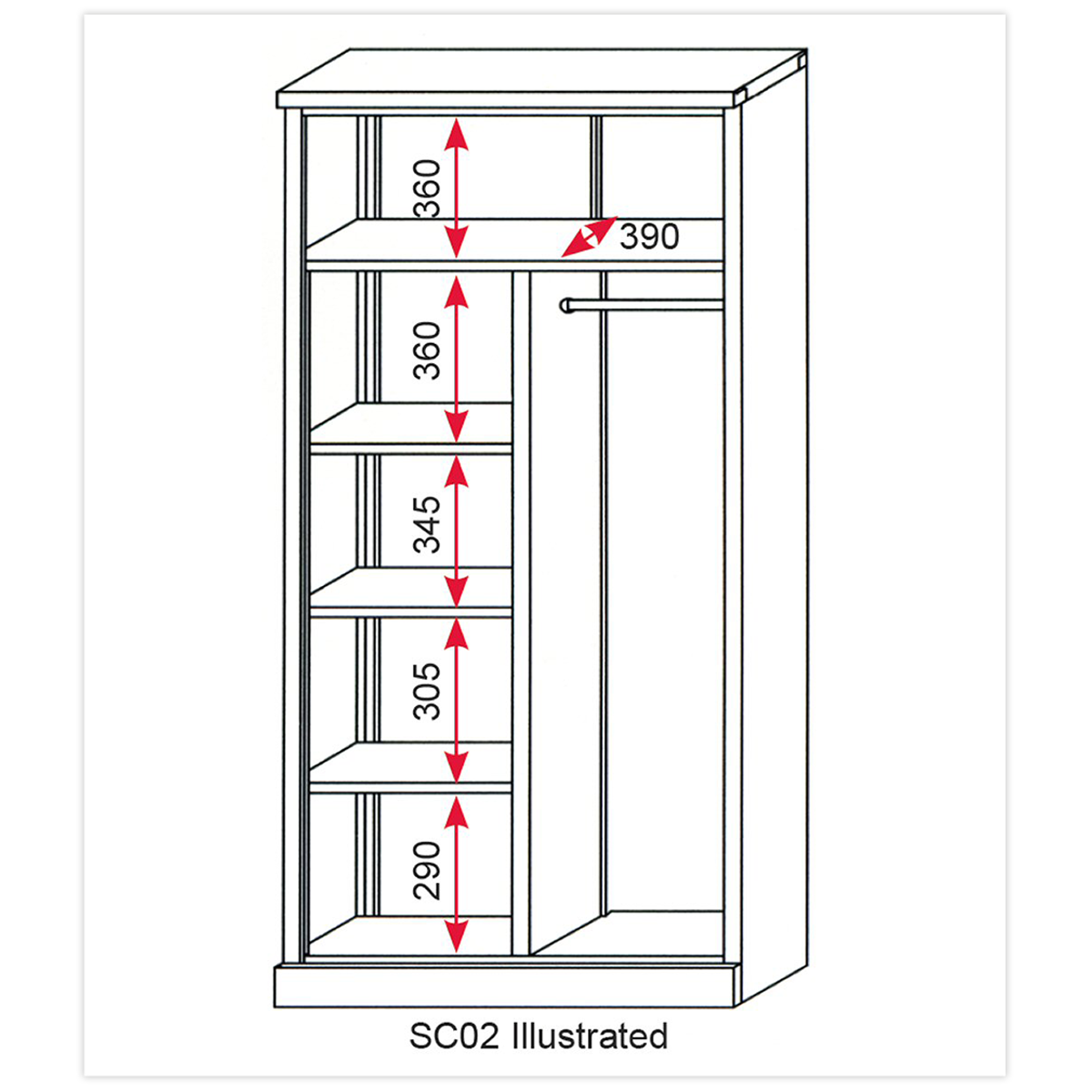 Floor Cabinet 4 Shelf plus Hanging Rail 2 Door