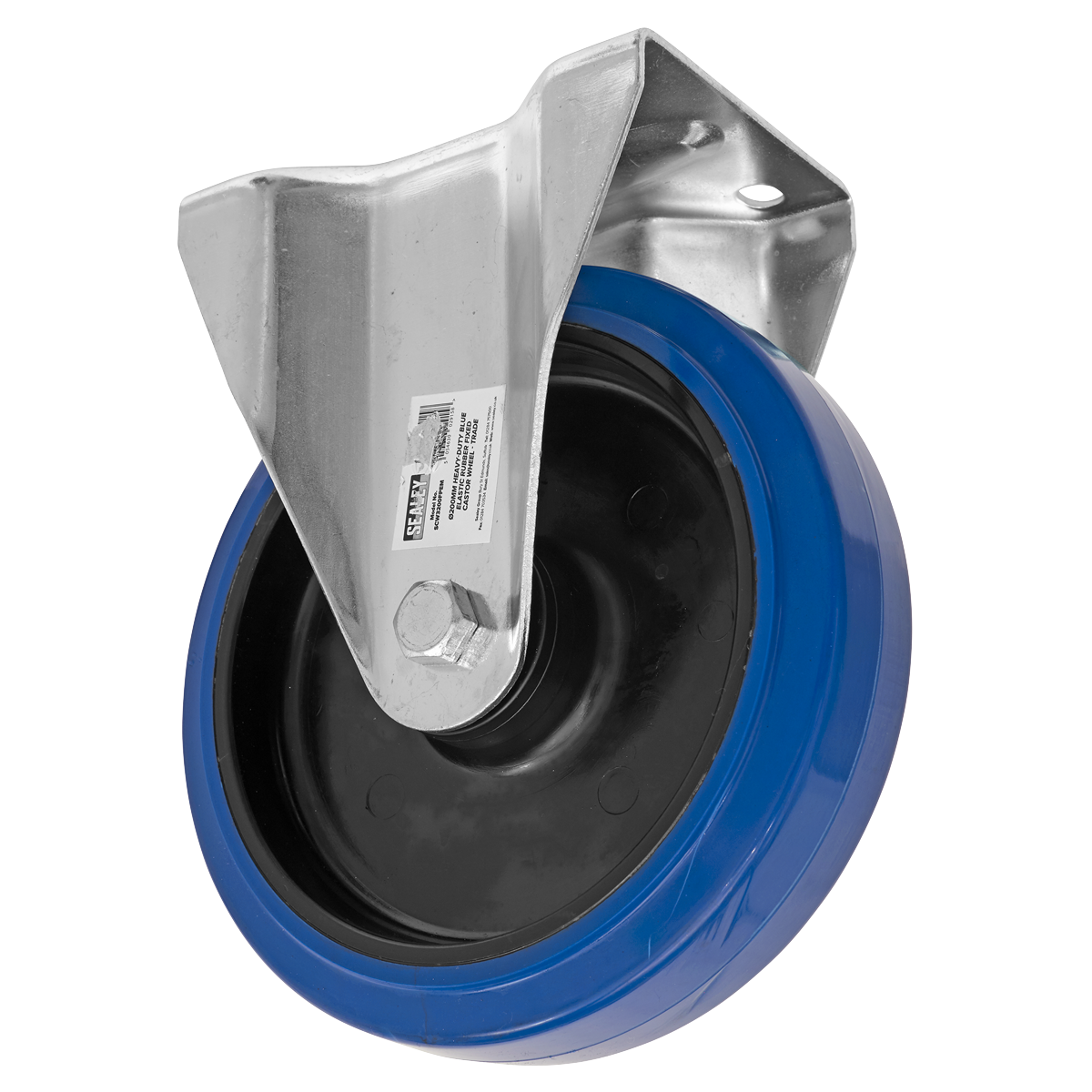 Heavy-Duty Blue Elastic Rubber Fixed Castor Wheel Ø200mm - Trade