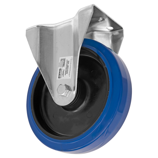 Heavy-Duty Blue Elastic Rubber Fixed Castor Wheel Ø200mm - Trade