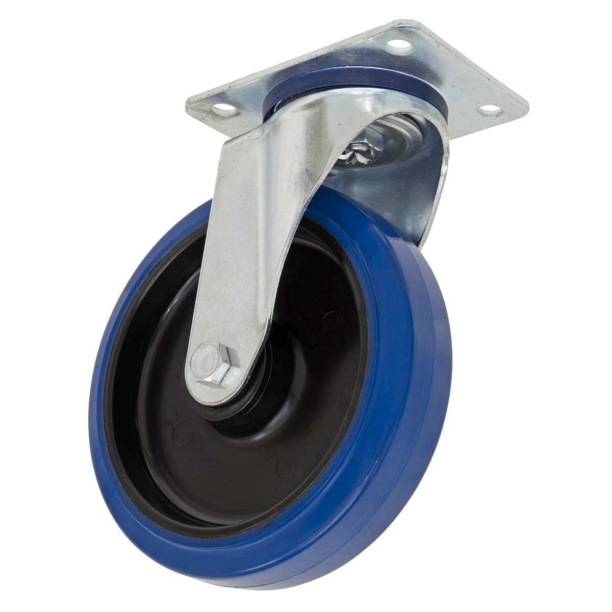 Heavy-Duty Blue Elastic Rubber Swivel Castor Wheel Ø200mm - Trade