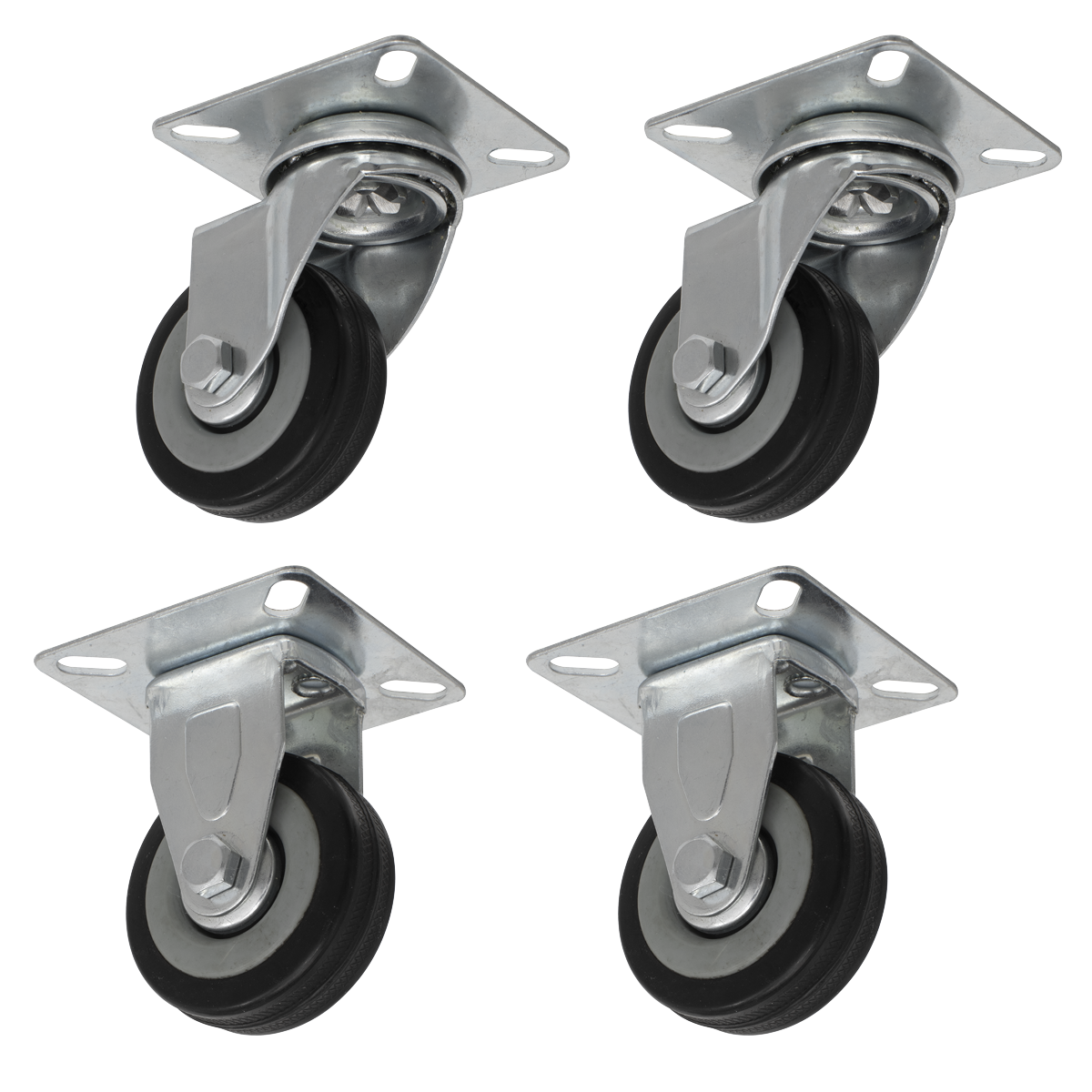 4pc Castor Wheel Combo - Fixed & Swivel Plate Ø50mm