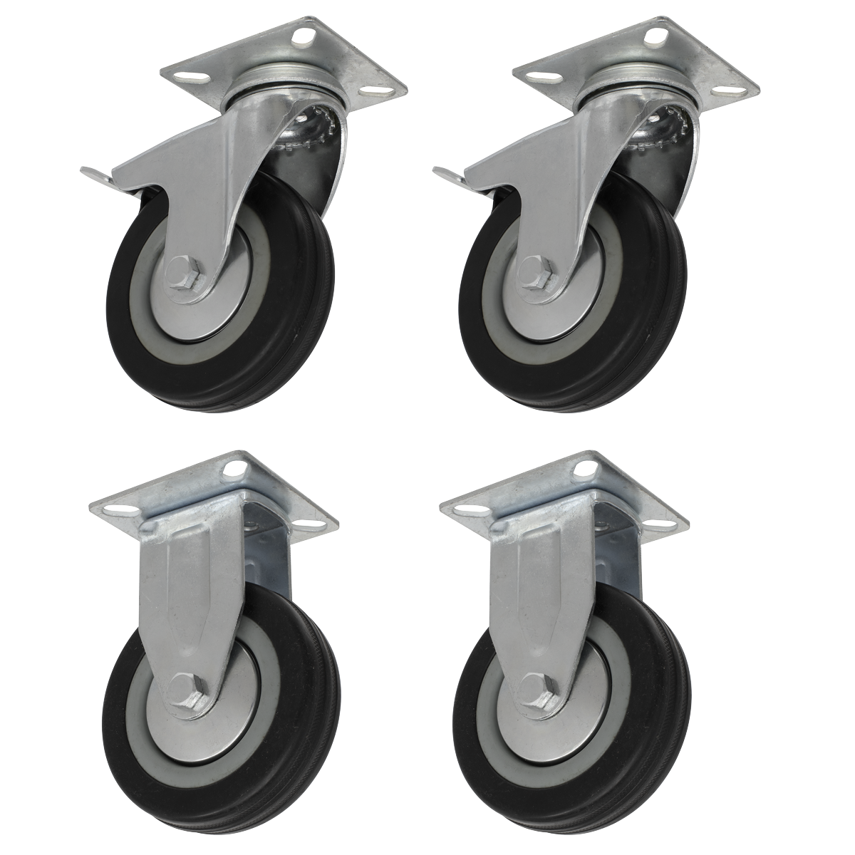 4pc Castor Wheel Combo - Fixed & Swivel Plate Ø100mm